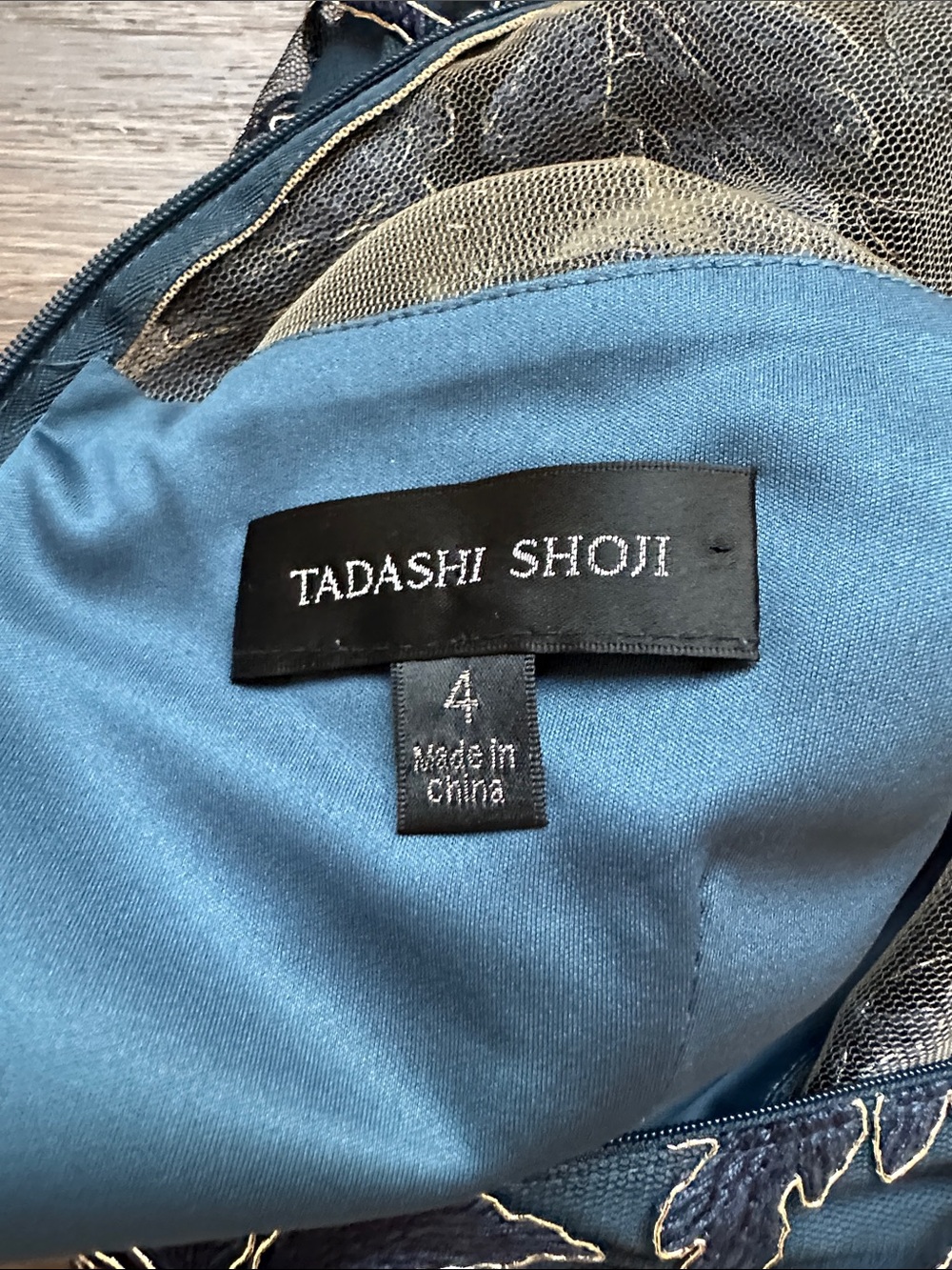 Tadashi Shoji Halona Dress Sz 4 Deep Teal Blue Green Floral Gold Lace SMALL 4 - Picture 6 of 13